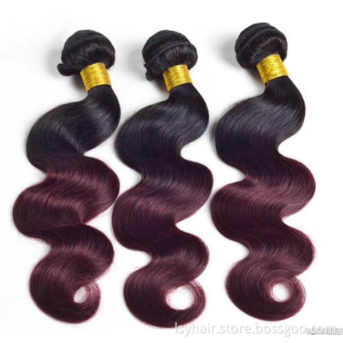 Lsy Ombre Dark Wine Color Brazilian Hair  Virgin Body Wave 1B 99J Two Tone Human Hair  Weave Bundles 99J Red Natural Human Hair